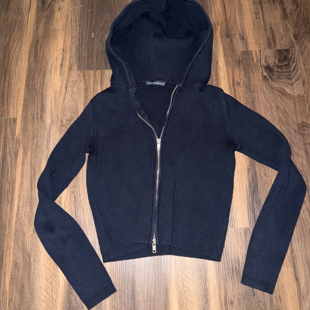 Brandy Melville Navy Hooded Double Zip-Up Sweater One Size